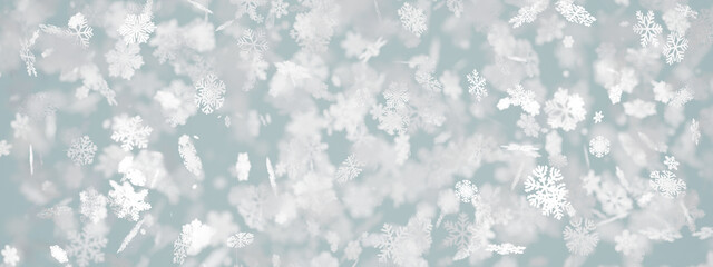 3D render of cold snowflakes falling from the sky in a heavy blizzard climate 