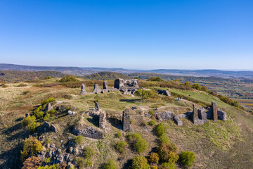 Hungary - Csobánc castle ruins from drone view