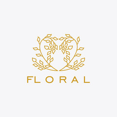 Floral logo design inspiration, floral logo design with heart vector illustration isolated on white background
