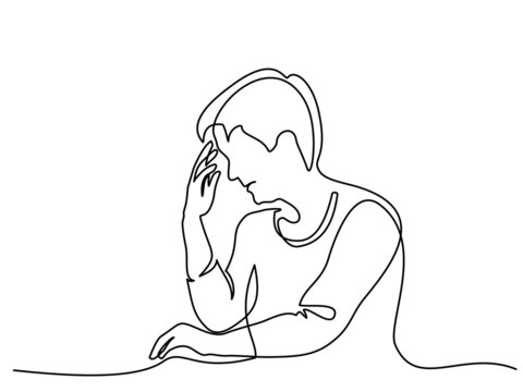 recommend clip art: Woman in stress dispair. Continuous one line drawing.