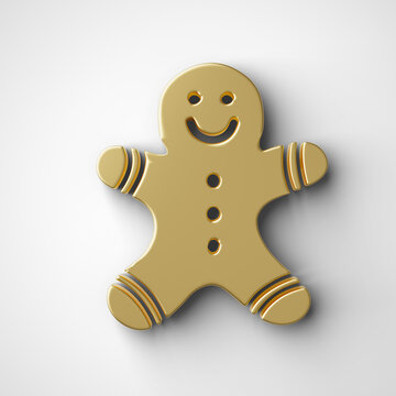 Metallic gold 3D Christmas cookie doll. Realistic abstract mockup with 3d. Custom color background. 3D Render