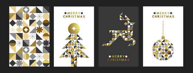 Merry Christmas gold geometric mosaic card set