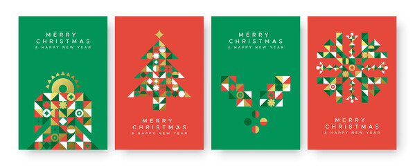 Christmas New Year gold abstract mosaic card set