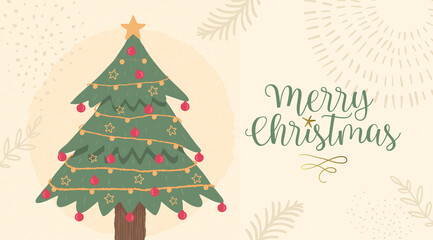 Christmas New Year vintage pine tree cartoon card