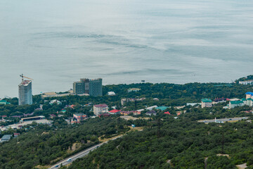 View on the village located near the shore, view from mountain