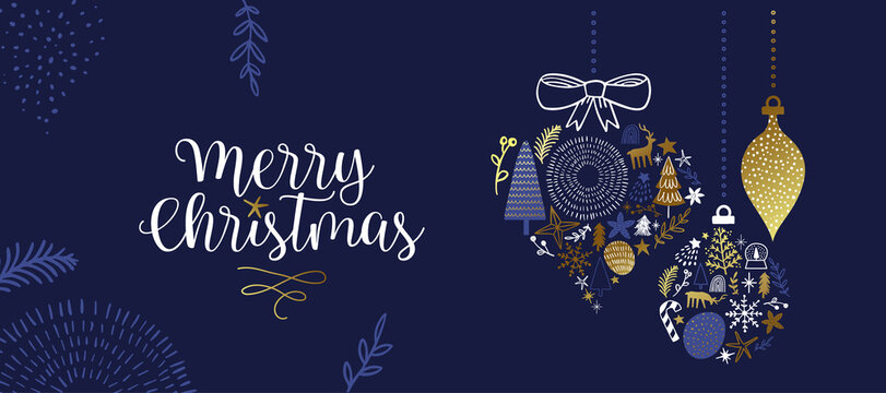 Merry Christmas gold winter doodle web template