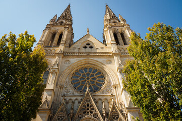 Facade of Saint Louis des Chartrons Catholic Church in Bordeaux - obrazy, fototapety, plakaty