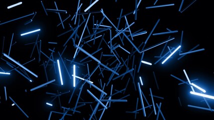 3d render. 3d abstract simple geometric background with blue blocks like light bulbs flashing neon lights. Creative simple motion design bg with 3d objects