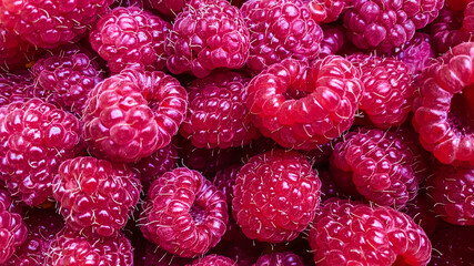 Texture background from a large number of raspberries.