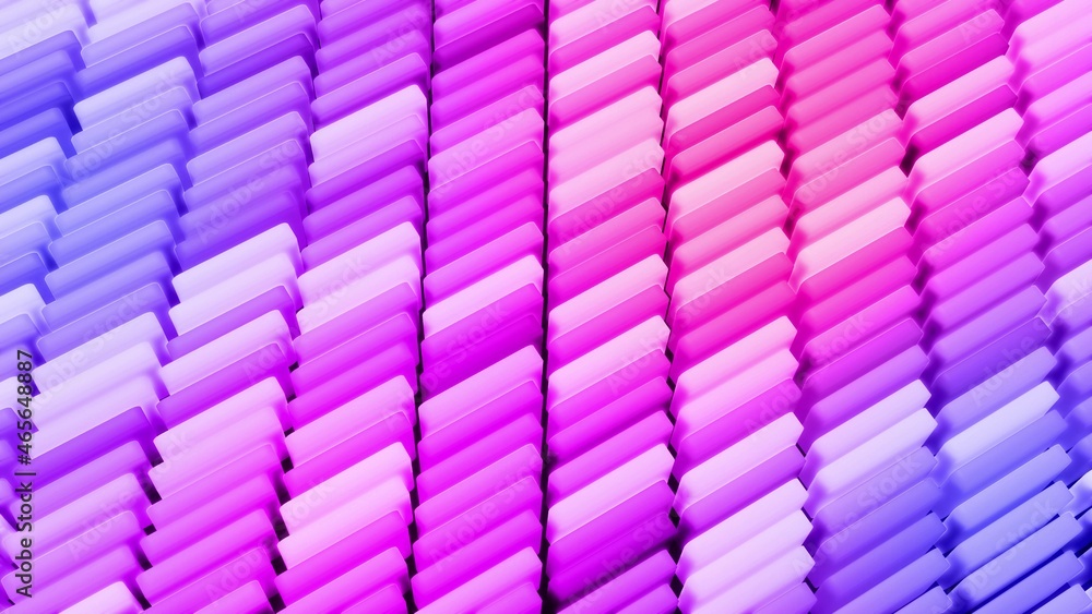 Poster 3d render. 3d abstract geometric creative dark bg, black columns flashing multicolor neon light rand