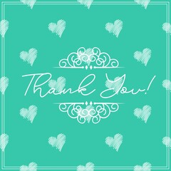 Thank You Card. Hand Written Lettering for Title, Heading, Photo Overlay, Wedding Invitation, Thank You Message.