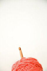 yarn with crochet needle white background