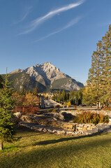 Fototapeta na wymiar Cascade Mountain looming over the Town of Banff, AB