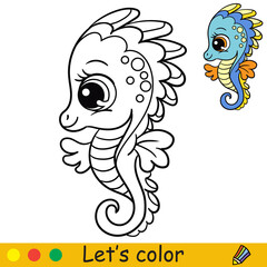 Cartoon cute and funny baby seahorse coloring © alinart