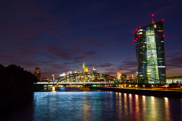 Fototapeta na wymiar Frankfurt am Main at night, Germany, Skyline | European Central Bank Tower at the right