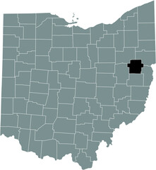 Black highlighted location map of the Carroll County inside gray administrative map of the Federal State of Ohio, USA