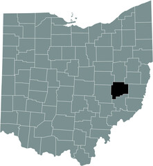 Black highlighted location map of the Guernsey County inside gray administrative map of the Federal State of Ohio, USA