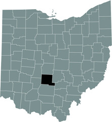 Black highlighted location map of the Pickaway County inside gray administrative map of the Federal State of Ohio, USA
