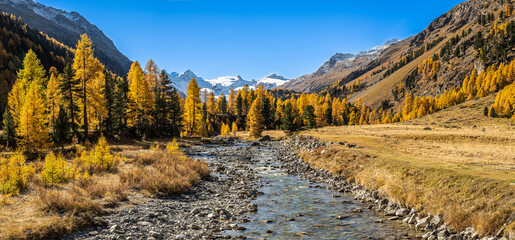 Roseg Tal im Engadin, Schweiz, im Herbst