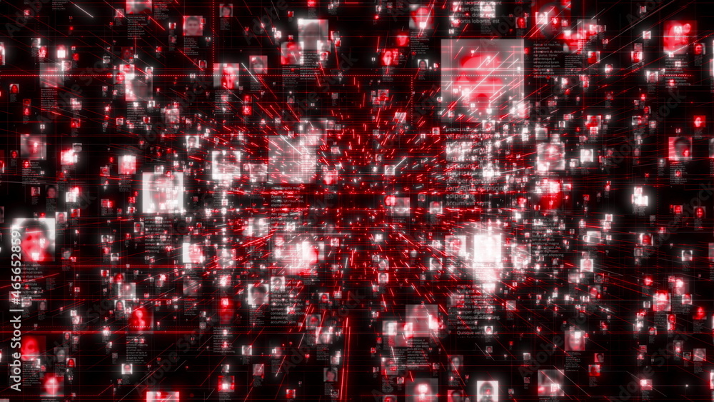 Poster social network people connection greed. big data concept, flood of unrecognizable people connect on 