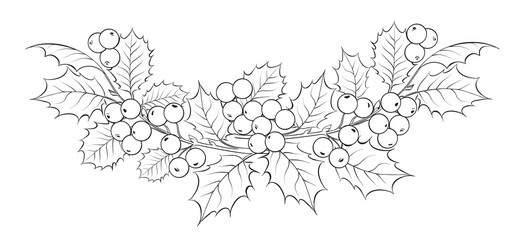 Wreath of mistletoe in black and white. Frame on white background made of christmas flowers.