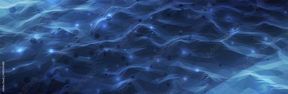 Aufkleber abstract blue background. dark low poly triangle pattern. virtual computer landscape. technology sty