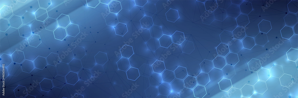 Poster futuristic hexagon background. blue hexagonal pattern. modern vector illustration