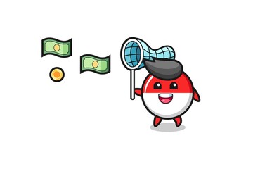 illustration of the indonesia flag catching flying money