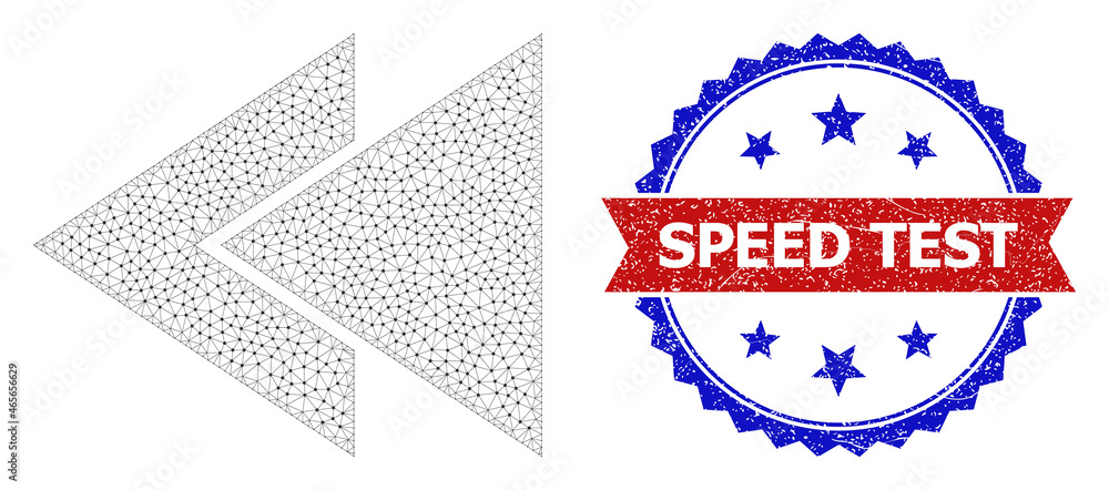 Poster speed test rubber watermark, and fast back rewind icon mesh model. red and blue bicolor stamp has sp