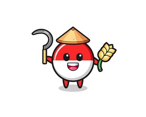 indonesia flag Asian farmer holding paddy