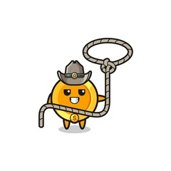 the dollar coin cowboy with lasso rope