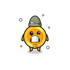 cute cartoon dollar coin with shivering expression
