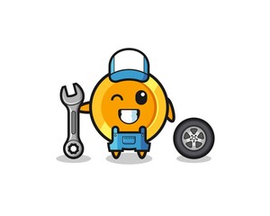 the dollar coin character as a mechanic mascot