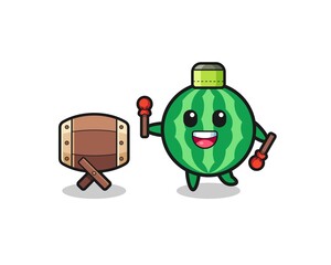 watermelon muslim cartoon is beating the bedug