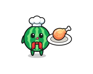 watermelon fried chicken chef cartoon character