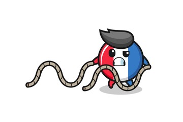 illustration of france flag doing battle rope workout