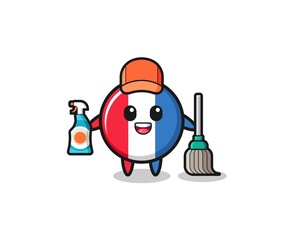 cute france flag character as cleaning services mascot