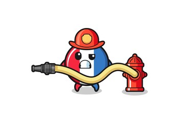 france flag cartoon as firefighter mascot with water hose
