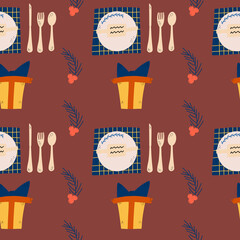 Seamless pattern for Christmas and New Year. Vector illustration in flat style
