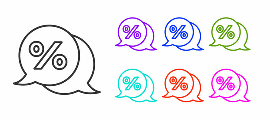 Black line Discount percent tag icon isolated on white background. Shopping tag sign. Special offer sign. Discount coupons symbol. Set icons colorful. Vector