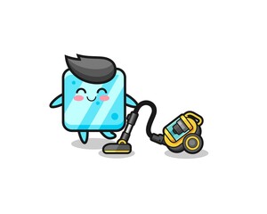 cute ice cube holding vacuum cleaner illustration