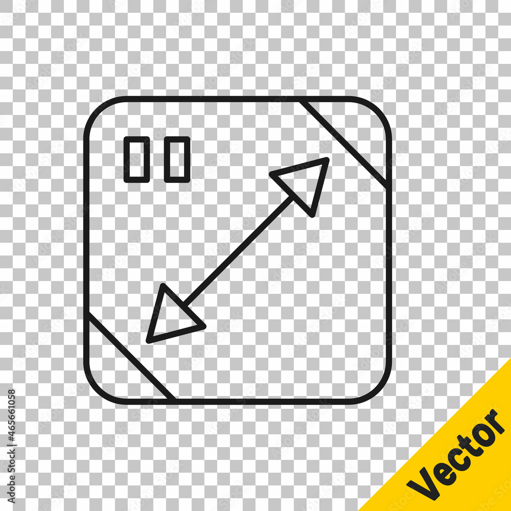 Poster black line diagonal measuring icon isolated on transparent background. vector