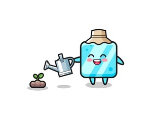 cute ice cube is watering plant seeds