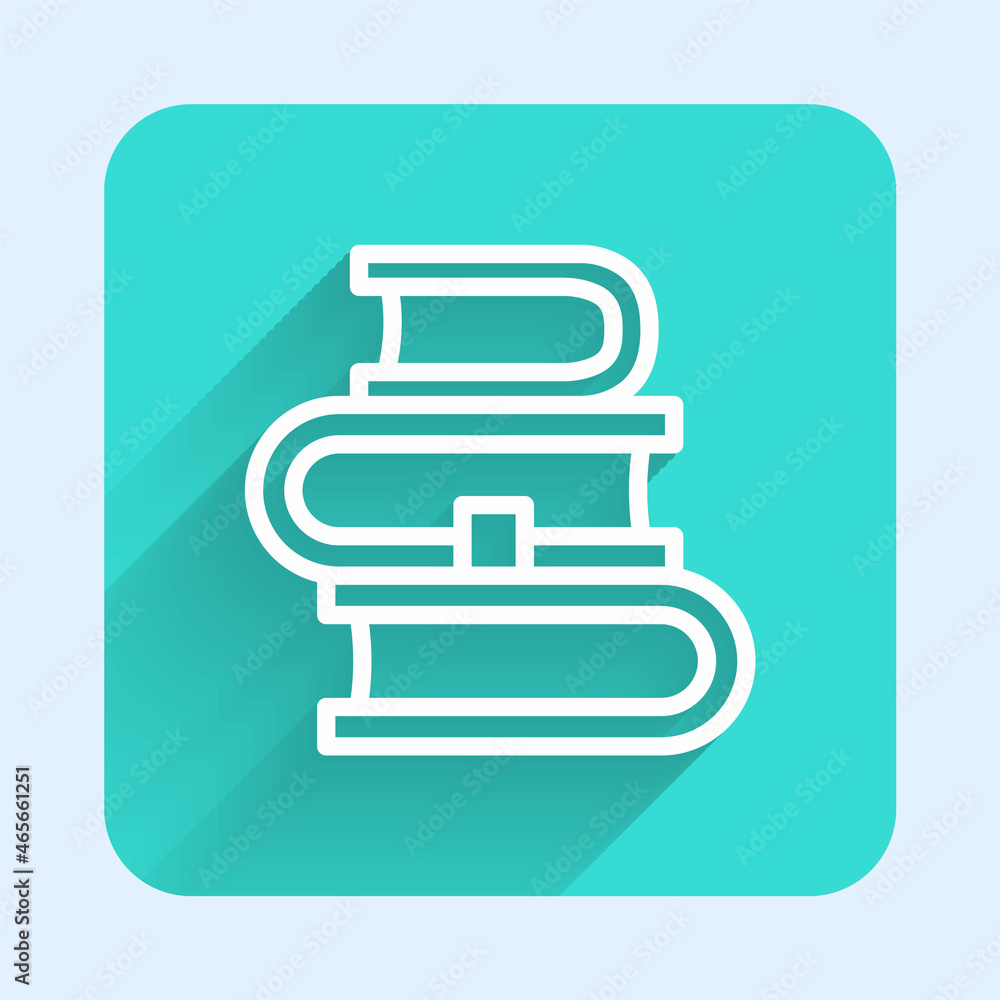 Poster white line book icon isolated with long shadow. green square button. vector