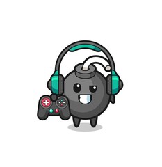 bomb gamer mascot holding a game controller