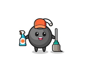 Fototapeta na wymiar cute bomb character as cleaning services mascot