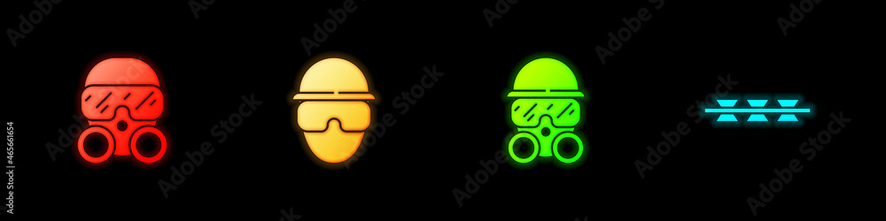 Sticker Set Gas mask, Special forces soldier, and Barbed wire icon. Vector