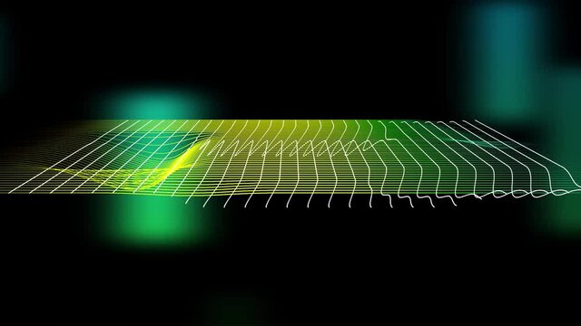 Illustration of a slice of spacetime with bidirectional waves. Quantum waves warping spacetime and overlapping.