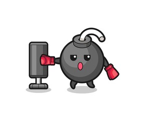 bomb boxer cartoon doing training with punching bag
