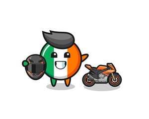 cute ireland flag cartoon as a motorcycle racer